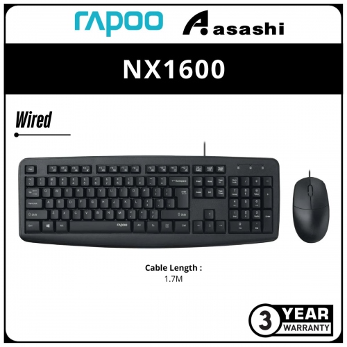 Rapoo NX1600 Wired Keyboard & Mouse Combo - 3Y
