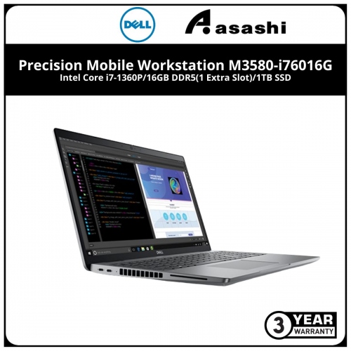 Dell Precision Mobile Workstation M3580-i76016G-1TB-W11 (Intel Core i7-1360P/16GB DDR5(1 Extra Slot)/1TB SSD/15.6-in FHD/Nvidia A500 4GD6 Graphic/Win11 Pro/3Y NBP/Backpack)