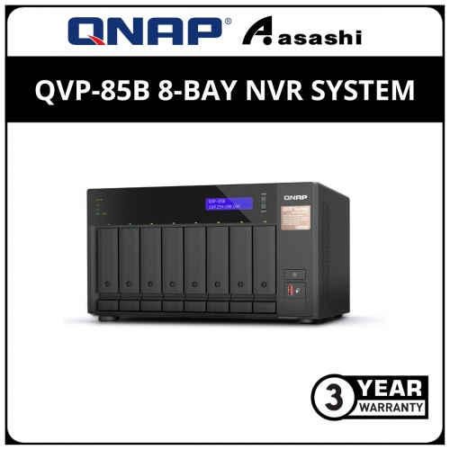 Qnap QVP-85B 8-Bay NVR System (Intel Core i5 6-core/12-thread Processor, 32GB, 2 X 2.5GbE, 3 X USB 3.2 Gen 2, 1 X HDMI 1.4b)