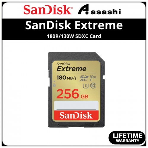 Sandisk (SDSDXVV-256G-GNCIN) Extreme 256GB UHS-I U3 V30 Class10 SDXC Card - Up to 180MB/s Read Speed,130MB/s Write Speed