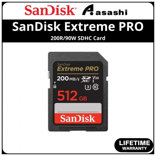 Sandisk (SDSDXXD-512G-GN4IN) Extreme Pro 512GB UHS-I U3 V30 Class10 SDXC Card - Up to 200MB/s Read Speed,90MB/s Write Speed