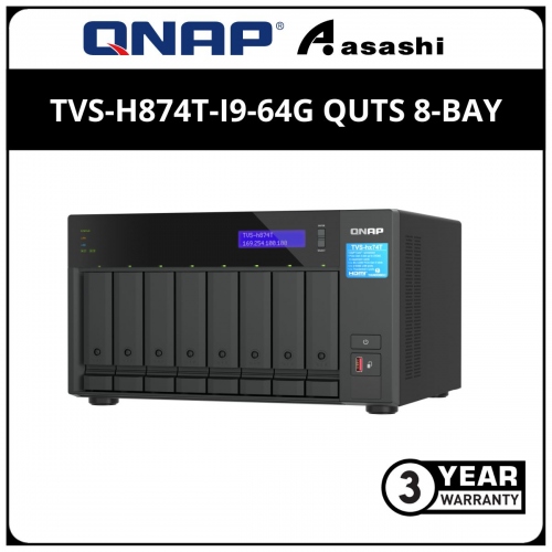 Qnap TVS-h874T-i9-64G QuTS 8-Bay NAS System (Intel® Core™ i9 16-core (8P+8E) /24-thread Processor, 64GB DDR4, 2 X Thunderbolt 4 , 2 x 2.5GbE)