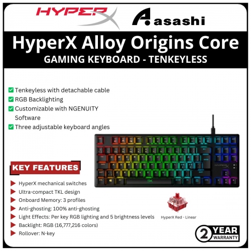HP HyperX Alloy Origins Core Gaming Keyboard-Tenkeyless-HyperX Red Switch-(4P5P3AA) 2 Years Warranty
