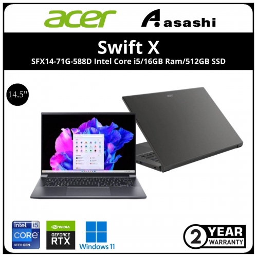 Acer Swift X SFX14-71G-588D Notebook-(Intel Core i5-13500H/16GB LDDR5 (No Slot)/512GB SSD/NVIDIA® GeForce RTX™ 3050 6GB GDDR6/14.5