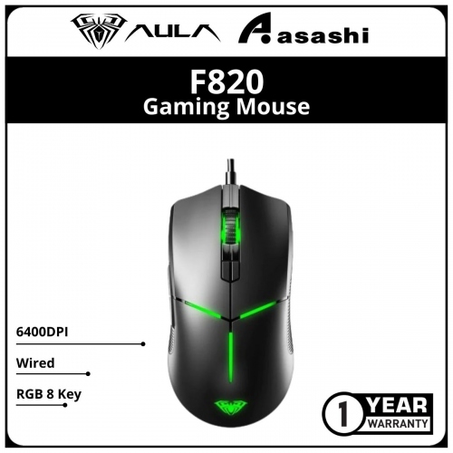 AULA F820 6400DPI RGB 8 Key Gaming Mouse