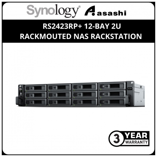 Synology RS2423RP+ 12-Bay 2U Rackmouted NAS Rackstation (AMD Ryzen V1780B Quad Core 3.35GHz,8 GB DDR4 ECC UDIMM, 2 x GbE, 1 x 10GbE, Redundant Power)