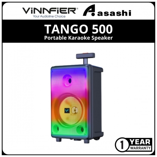 Vinnfier VF TANGO 500 WMV Portable Karaoke Speaker 70W Power Output Stereo Sound LED Lights Built-in Wireless Microphone