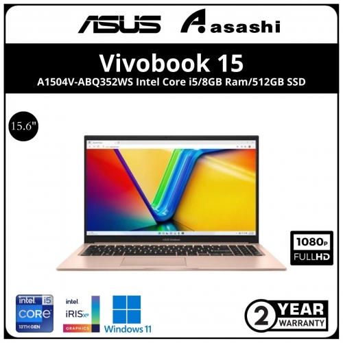 Asus Vivobook A1504V-ABQ352WS Notebook-(Intel Core i5-1335U/8GB DDR4 OB(1 Extra Slot)/512GB SSD/15.6