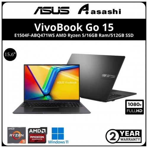 Asus Vivobook Go Notebook-E1504F-ABQ471WS-(AMD Ryzen 5-7520U/16GB OB ( No Slot) /512GB SSD/15.6