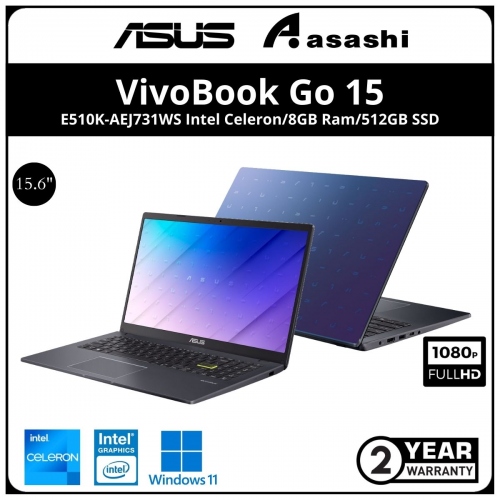 Asus E510K-AEJ731WS Notebook (Intel Celeron N4500/8GB RAM/512GB SSD/Intel HD Graphic/15.6