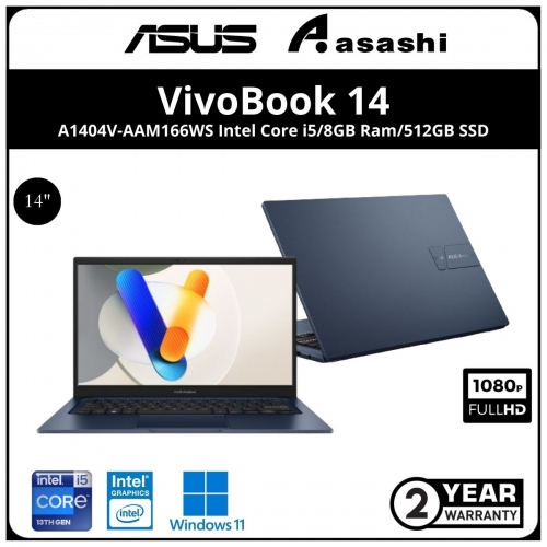 Asus Vivobook A1404V-AAM166WS Notebook (Intel Core i5-1335u/8GB DDR4 OB(1 Slot)/512GB SSD/Intel UHD Graphic/14