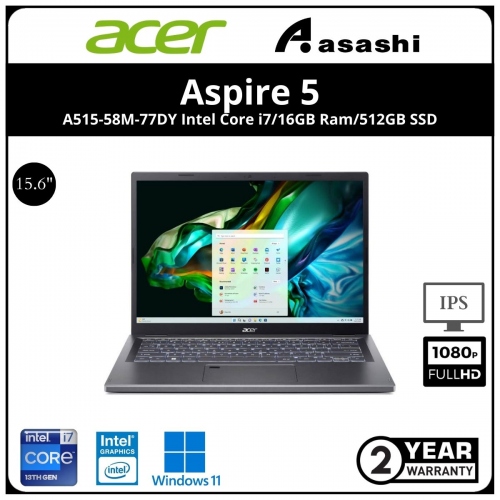 Acer Aspire 5 A515-58M-77DY Notebook (Intel Core i7-1355U/16GB DDR5 OB (No Slot)/512GB SSD/Intel Graphic/15.6