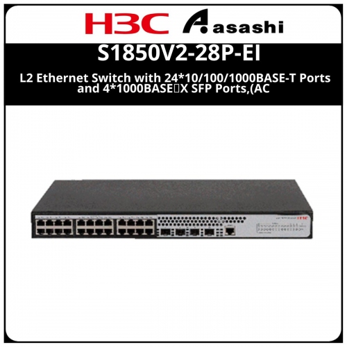 H3C S1850V2-28P-EI L2 Ethernet Switch with 24*10/100/1000BASE-T Ports and 4*1000BASEX SFP Ports,(AC