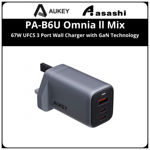 AUKEY PA-B6U Omnia ll Mix 67W UFCS 3 Port Wall Charger with GaN Technology