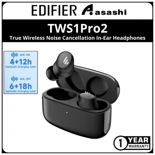 Edifier TWS1Pro2 True Wireless Noise Cancellation In-Ear Headphones - Black (1 yrs Limited Hardware Warranty)