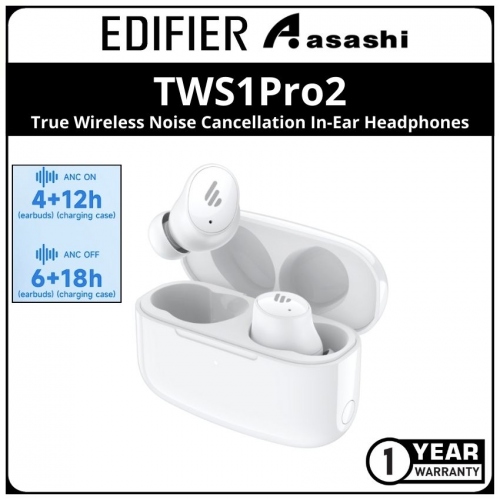 Edifier TWS1Pro2 True Wireless Noise Cancellation In-Ear Headphones - White (1 yrs Limited Hardware Warranty)