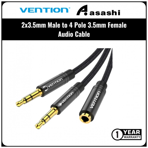 VENTION 2*3.5mm Male to 4 Pole 3.5mm Female Audio Cable - 0.3M