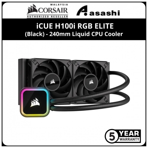 Corsair iCUE H100i RGB ELITE (Black) 240mm Liquid CPU Cooler (AF Elite 1850RPM) - 5 Yrs Warranty
