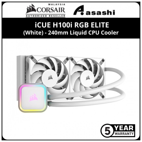 Corsair iCUE H100i RGB ELITE (White) 240mm Liquid CPU Cooler (AF Elite 1850RPM) - 5 Yrs Warranty
