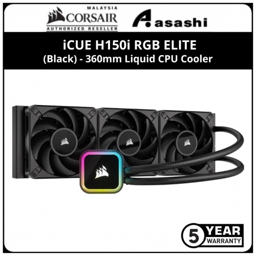 Corsair iCUE H150i RGB ELITE (Black) 360mm Liquid CPU Cooler (AF Elite 1850RPM) - 5 Yrs Warranty