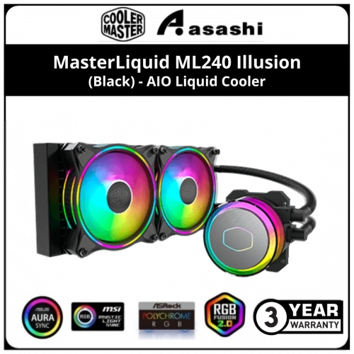Cooler Master MasterLiquid ML240 Illusion (BLACK) AIO Liquid Cooler - 3 Years Warranty (incl. ARGB Controller)