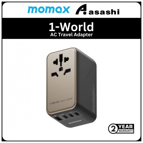 Momax 1-World 120W GaN 4-port + AC travel adapter(100W USB-C to USB-C cable included) - Titanium (2Y)