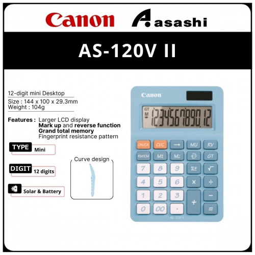 Canon AS-120V II 12 Digits Calculator (Sky Blue)