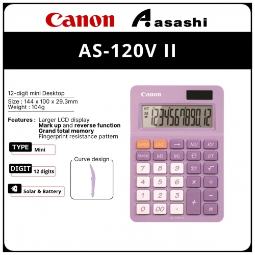 Canon AS-120V II 12 Digits Calculator (Lavender)