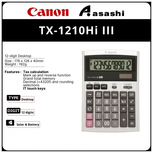 Canon TX-1210HI III 12 Digits Tax Calculator
