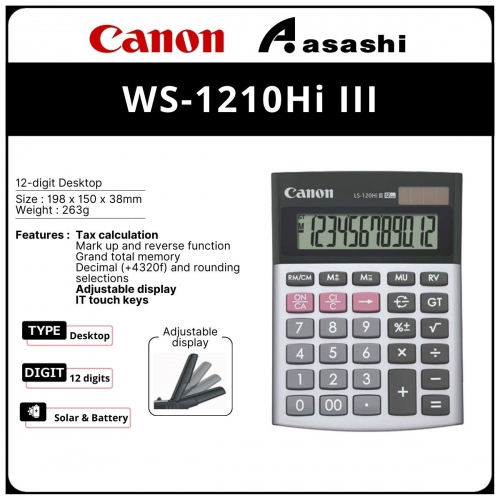 Canon WS-1210HI III 12 Digits Tax Calculator With Adjustable Display