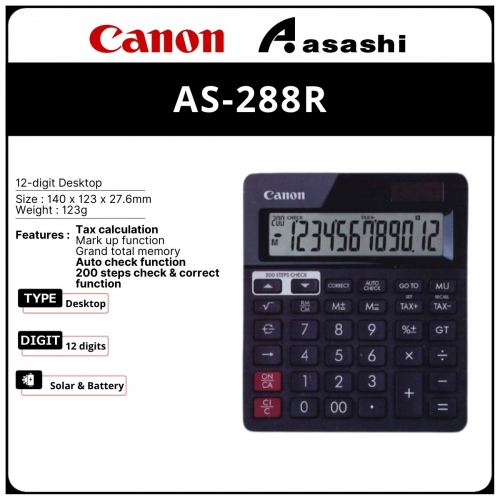 Canon AS-288R 12 Digits Check & Correct Function Calculator