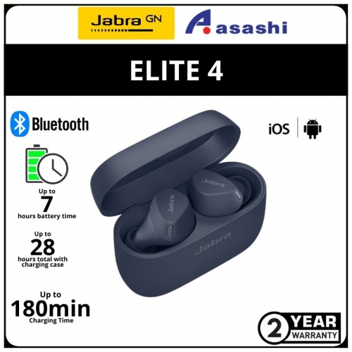 Jabra Elite 4 Active True Wireless Earbud - Navy (2 yrs Limited Hardware Warranty)