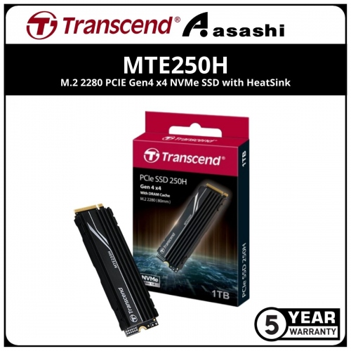 Transcend MTE250H with Heatsink 1TB M.2 2280 PCIE Gen4 x4 NVMe SSD - TS1TMTE250H (Up to 7200MB/s Read & 6200MB/s Write)