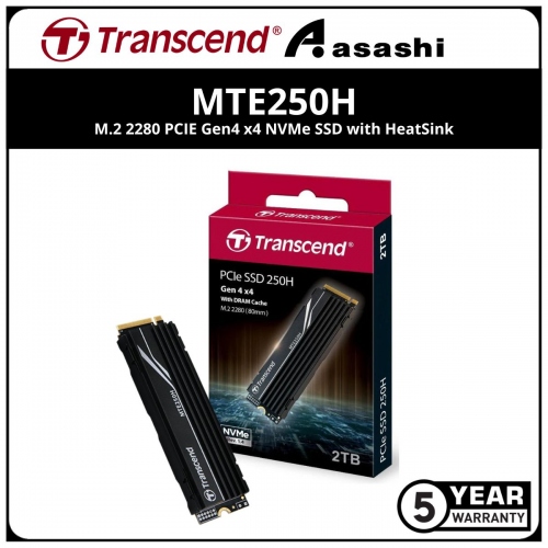 Transcend MTE250H with Heastsink 2TB M.2 2280 PCIE Gen4 x4 NVMe SSD - TS2TMTE250H (Up to 7100MB/s Read & 6500MB/s Write)