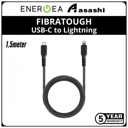 Energea FibraTough (1.5m) USB-C to Lightning MFI Cable - Black (5yrs Limited Hardware Warranty)