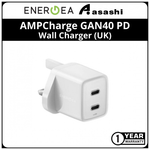Energea AMPCharge GAN40 PD / PPS 40w Wall Charger 20w+20w (UK) (1 yrs Limited Hardware Warranty)