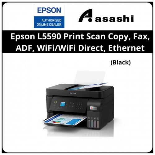 Epson L5590 Print Scan Copy, Fax, ADF, WiFi/WiFi Direct, Ethernet, Black/Color print speed 15/8ipm, Borderless 4R photo, Epson iPrint, Epson Email Print, Remote Print Driver, Apple AirPrint , Printer