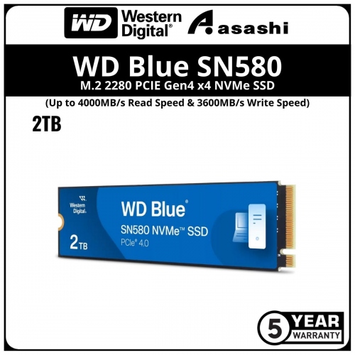 WD Blue SN580 2TB M.2 2280 PCIE Gen4 x4 NVMe SSD - WDS200T3B0E (Up to 4150MB/s Read Speed & 4150MB/s Write Speed)
