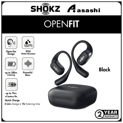 SHOKZ OpenFit (Black) Open-Ear True Wireless Earbuds