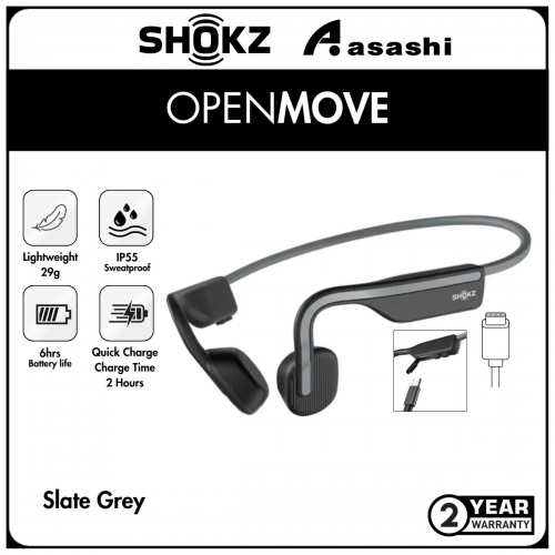 SHOKZ OpenMove (Slate Grey) Bluetooth Wireless Bone Conduction Wireless Sports Headphones