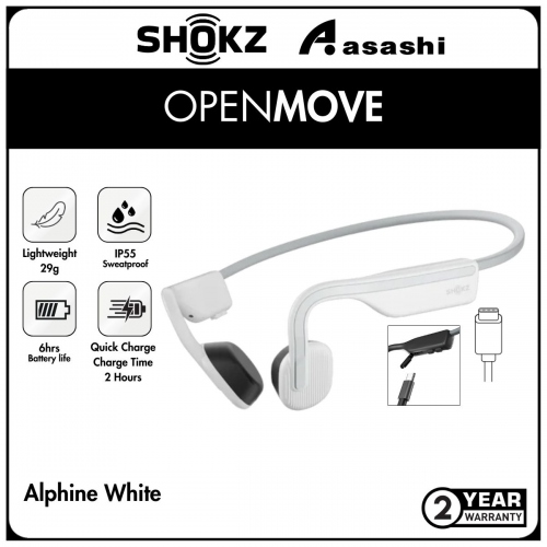 SHOKZ OpenMove (Alphine White) Bluetooth Wireless Bone Conduction Wireless Sports Headphones