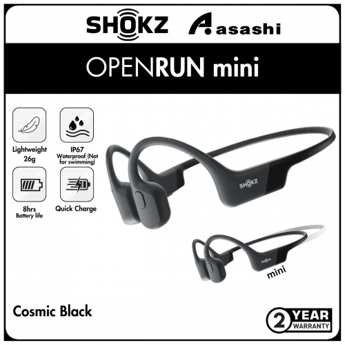 SHOKZ OpenRun Mini (Cosmic Black) Bone Conduction Bluetooth IP67 Wireless Sports Headphones
