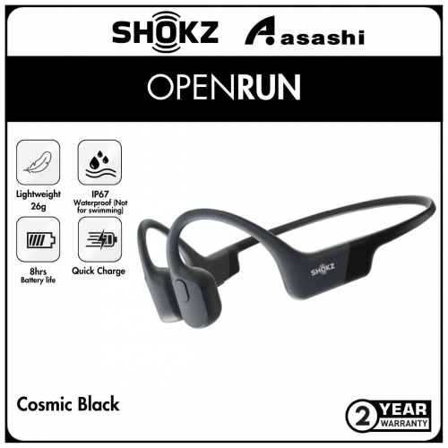 SHOKZ OpenRun (Cosmic Black) Bone Conduction Bluetooth IP67 Wireless Sports Headphones