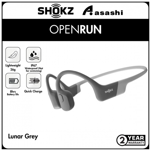 SHOKZ OpenRun (Lunar Grey) Bone Conduction Bluetooth IP67 Wireless Sports Headphones