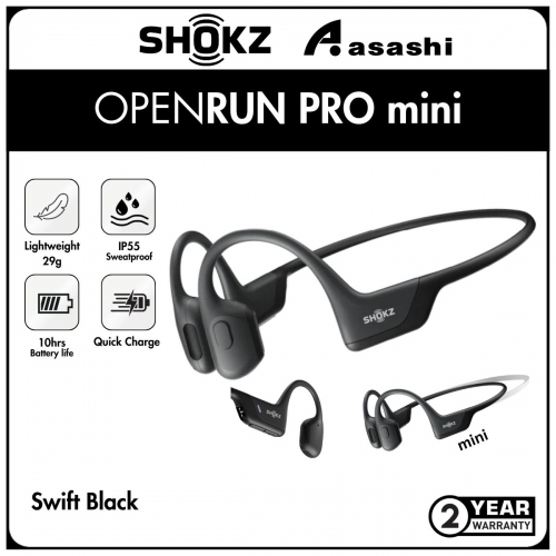 SHOKZ OpenRun Pro Mini (Swift Black) Bone Conduction Sweat Resistant Bluetooth Sport Wireless Headphones