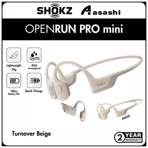 SHOKZ OpenRun Pro Mini (Turnover Beige) Bone Conduction Sweat Resistant Bluetooth Sport Wireless Headphones