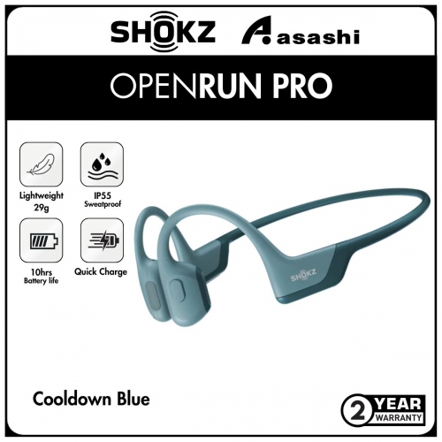 SHOKZ OpenRun Pro (Cooldown Blue) Bone Conduction Sweat Resistant Bluetooth Sport Wireless Headphones