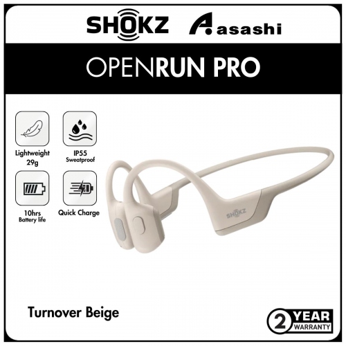 SHOKZ OpenRun Pro (Turnover Beige) Bone Conduction Sweat Resistant Bluetooth Sport Wireless Headphones