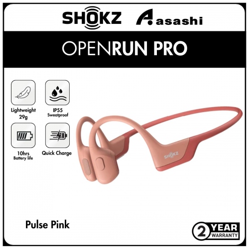 SHOKZ OpenRun Pro (Pulse Pink) Bone Conduction Sweat Resistant Bluetooth Sport Wireless Headphones