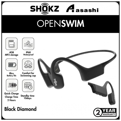 SHOKZ OpenSwim (Black Diamond) IP68 Waterproof Bone Conduction Headphones For Swimming